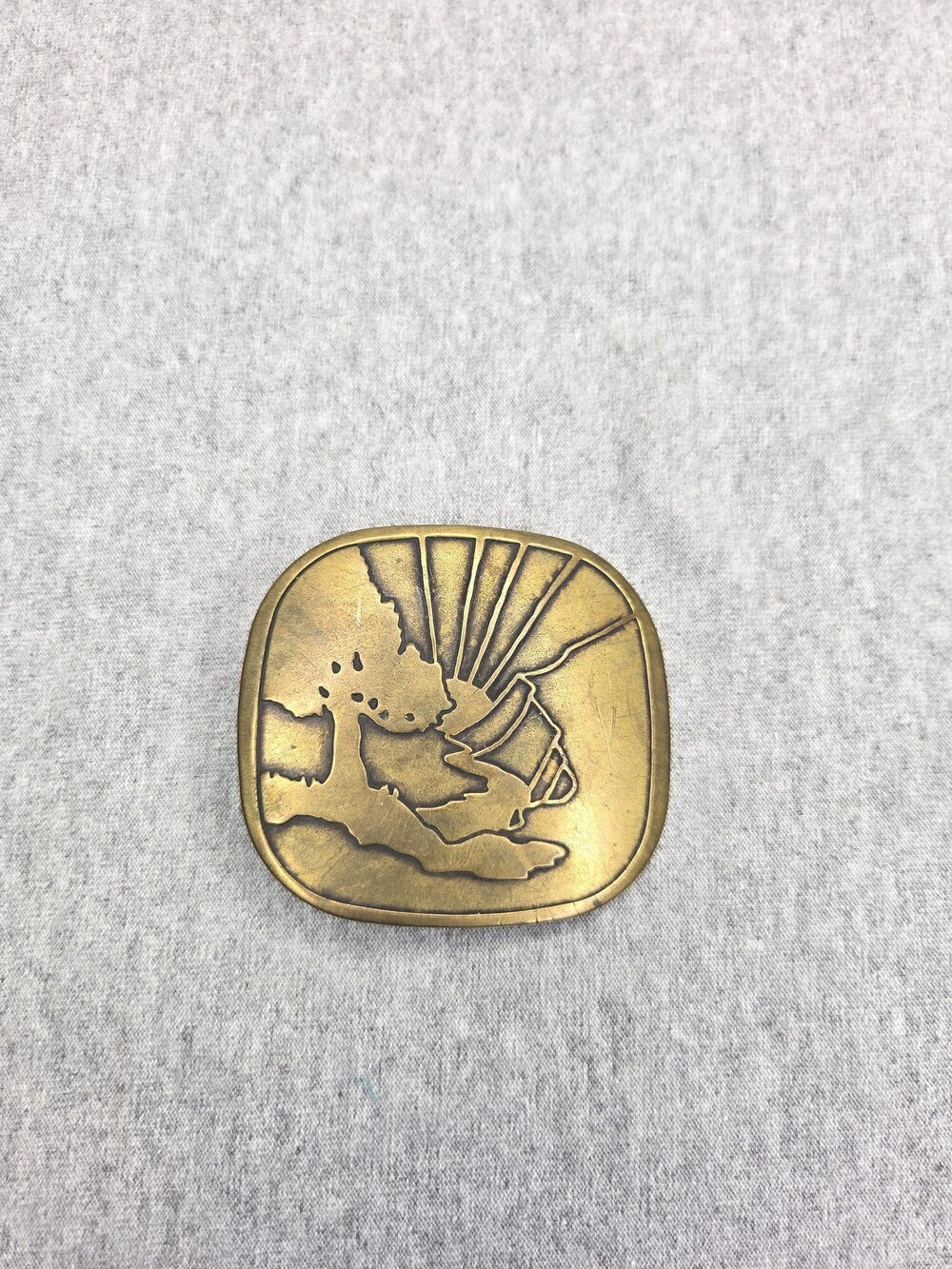 Vintage Solid Brass Belt Buckle Nature Sunburst Rays Hippie Boho Nature Lover
